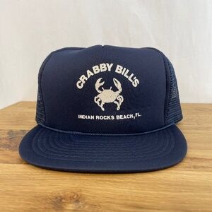 Crabby Bill’s Indian Rocks Beach, FL Navy Gold Medal Trucker Hat NEW